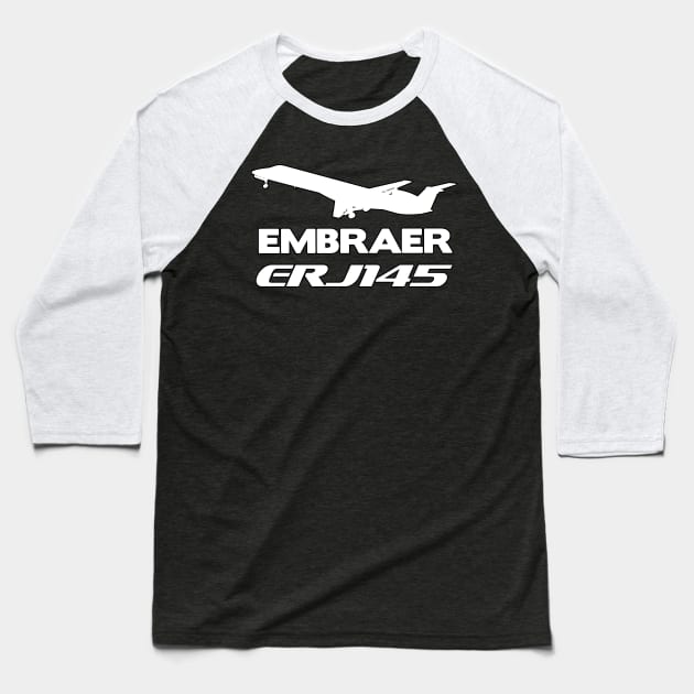 Embraer ERJ145 Silhouette Print (White) Baseball T-Shirt by TheArtofFlying